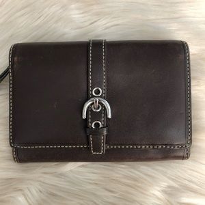 Coach brown leather medium size wallet buckle hardware